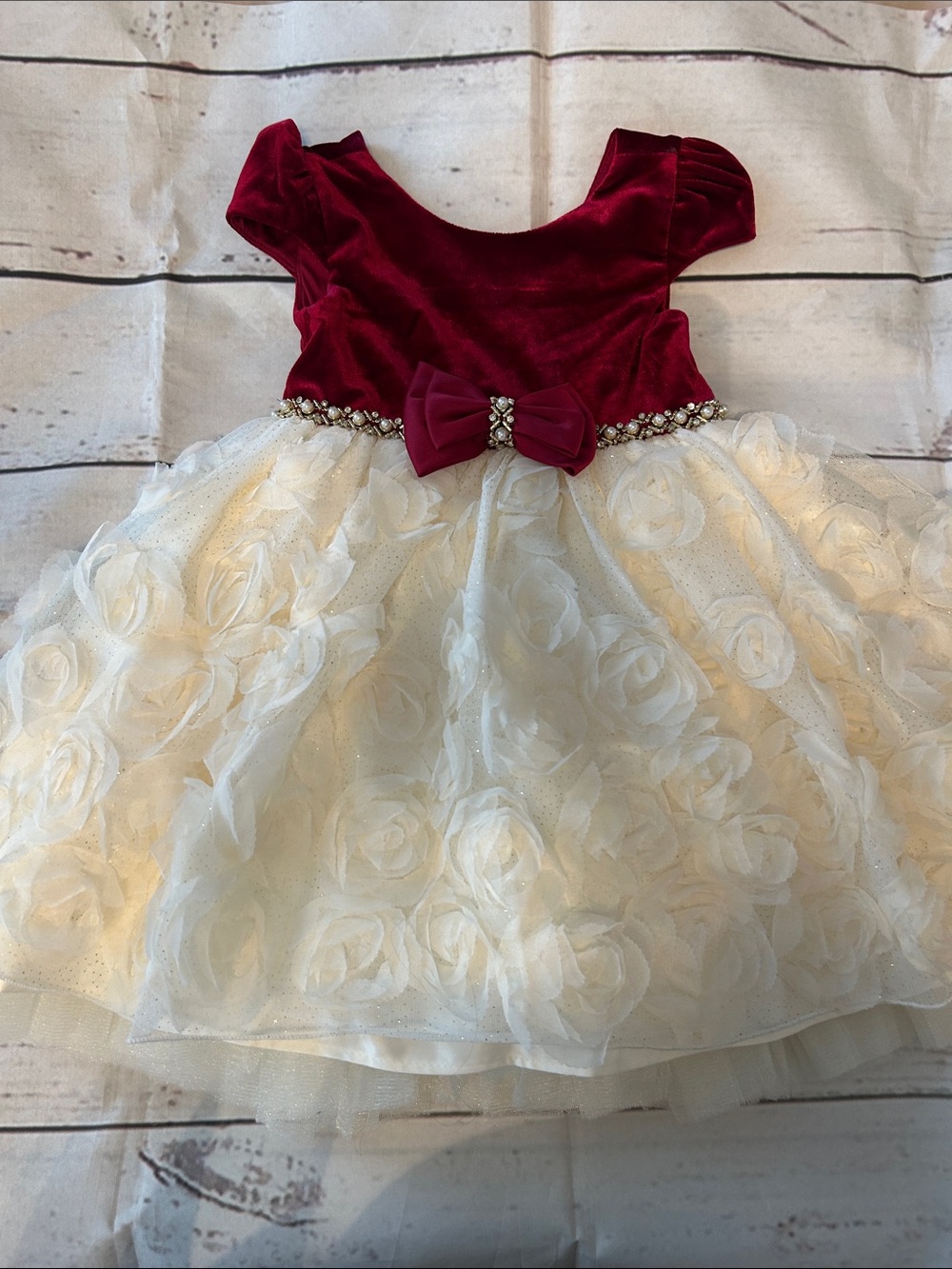 Girls Burgundy Velvet Bodice with Ivory Floral Tulle Skirt Party Dress